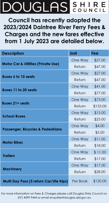 Daintree Ferry 2023-24 Fees and Charges brochure