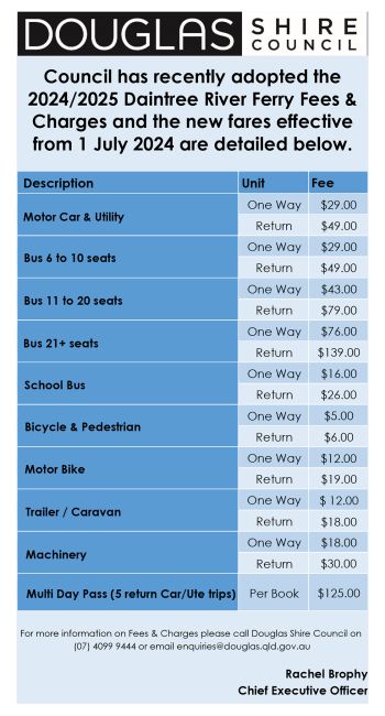 Daintree Ferry 2024-25 Fees and Charges brochure